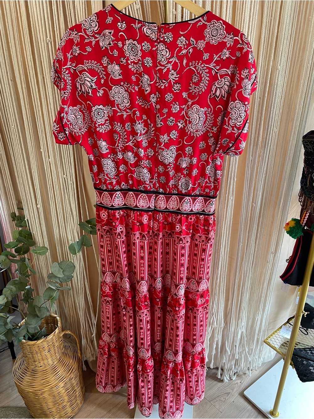 Ralph Lauren Red Floral Paisley Cotton-Satin Tiered Maxi Dress short sleeve - Picture 4 of 9